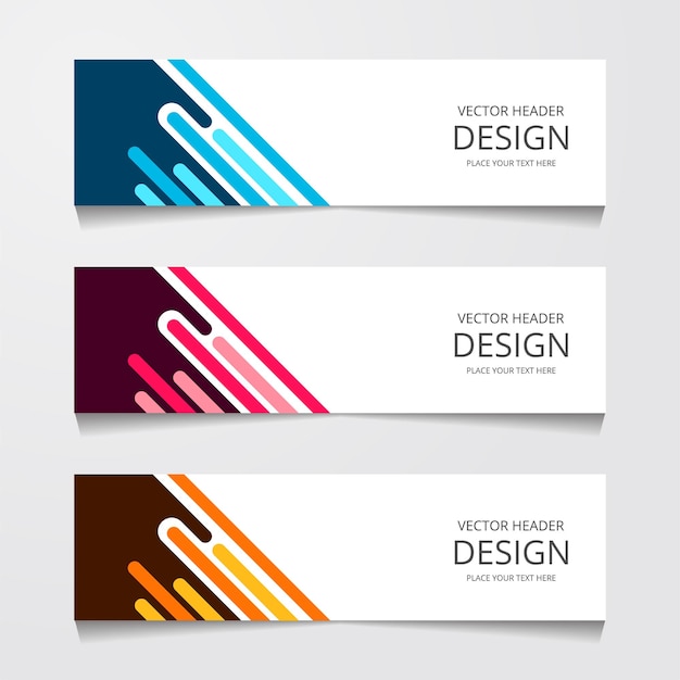 Vector set horizontal web banner with three different color corporate identity advertising printing vector illustration