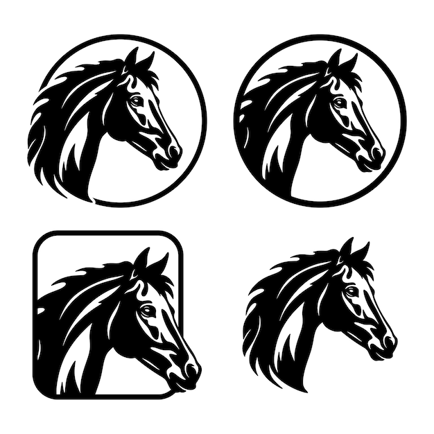 Набор векторных силуэтов логотипа лошади