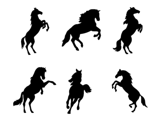 Set of horse silhouette animal set isolated on white background