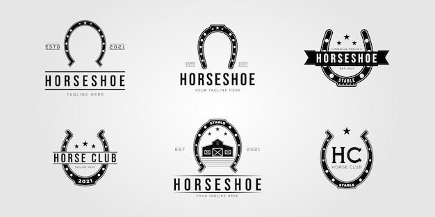 Set di ferro di cavallo e raccolta di illustrazione vettoriale logo cavallo stabile
