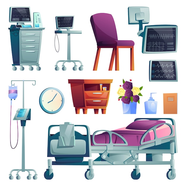 Set of hospital ward interior equipment isolated