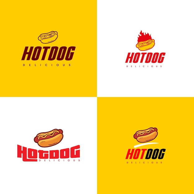 Set di logo o etichetta hot dog icona fast food da asporto