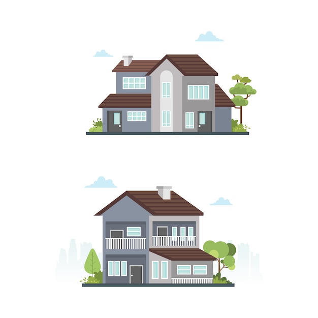 Set house exterior home modern architect illustration building