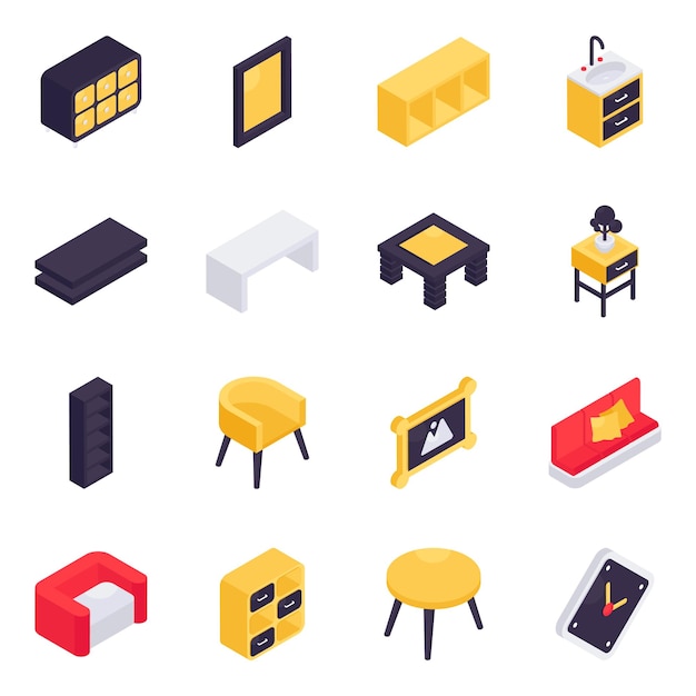 Set of House Fittings Isometric Icons