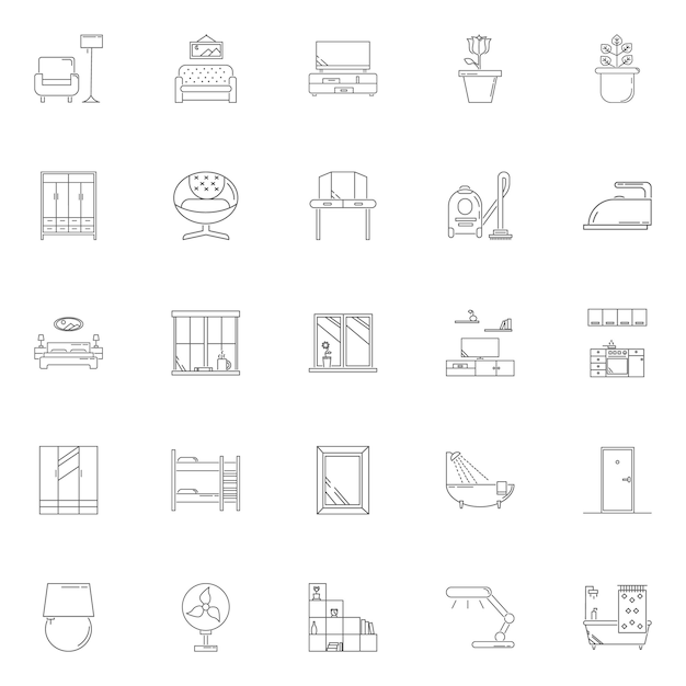 Vector set house hold vector outline icon