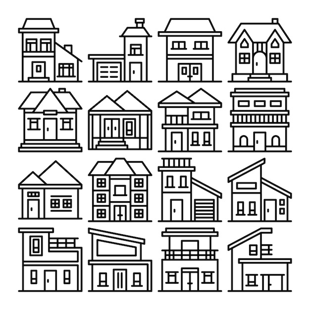 Set of house line art vector