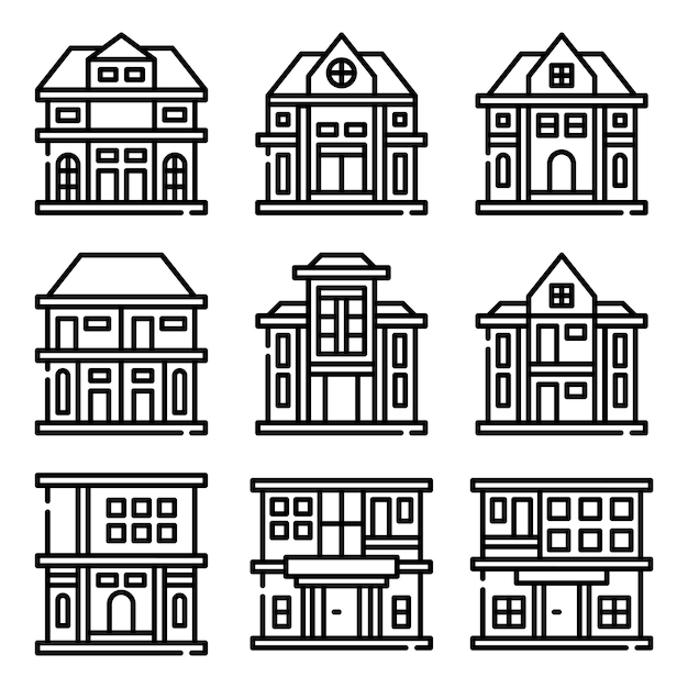 Set of house line art vector