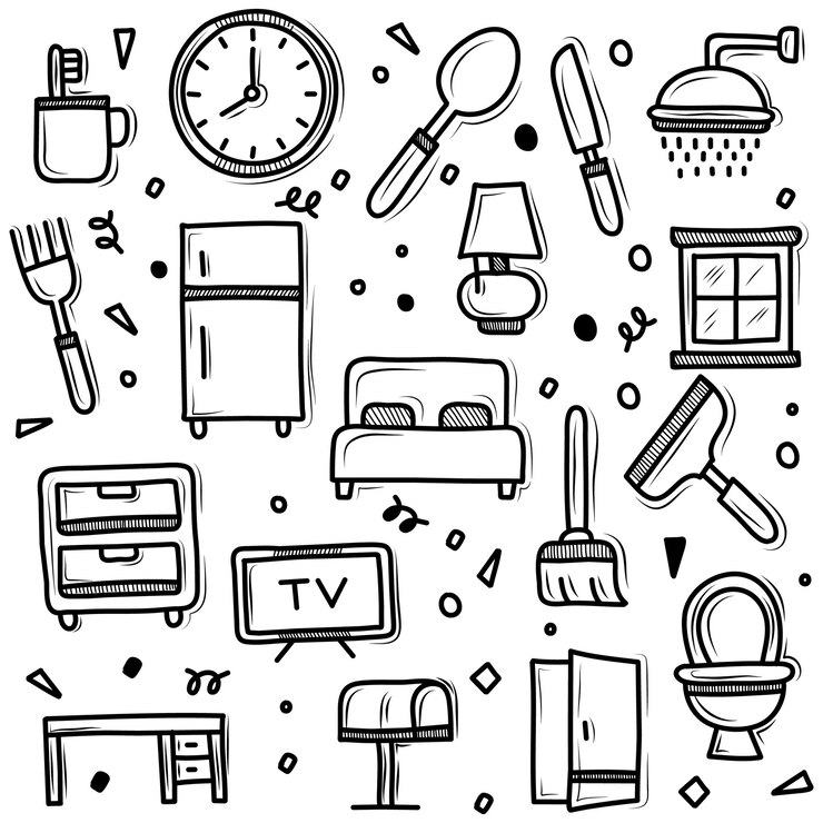 Vector set of household doodle illustration