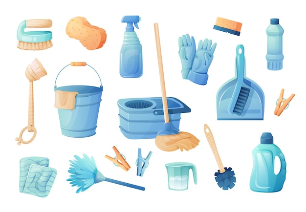 Set of household equipment for cleaning the house vector isolated illustration