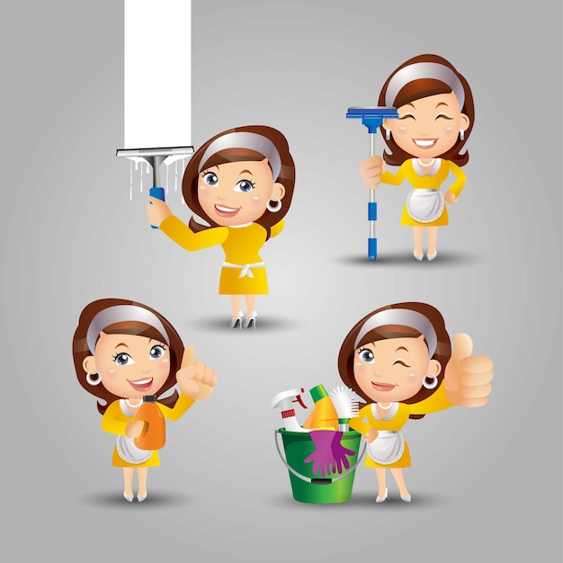 Set of housekeeper with different poses