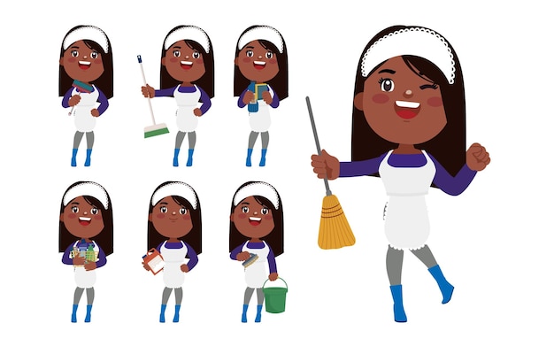 Set of housekeeper with different poses