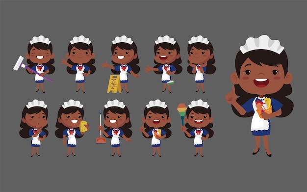 Set of housekeeper with different poses