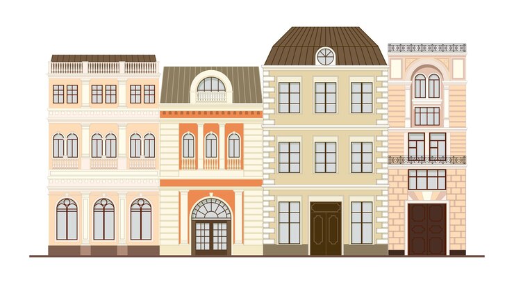 Vector set of houses in a classic style of architecture vector illustration