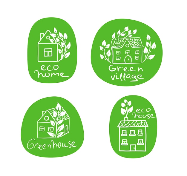 Set of houses, eco logo design.Logo - house, villa, building with leaves, eco theme.Vector