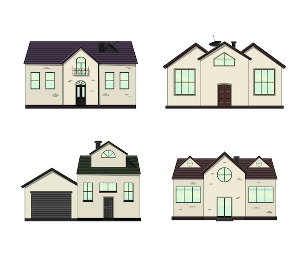 Set of houses isolated for construction and design. Cartoon style. illustration.