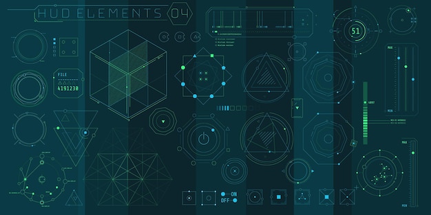 A set of HUD geometric elements for a futuristic interface.