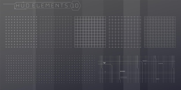 Set hud-rasterelementen voor een futuristische interface.