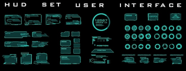 Hud ユーザー インターフェイス要素の設定 フレーム コールアウトとダイアログを備えた未来的なインターフェイス hud デジタル ユーザー インターフェイス