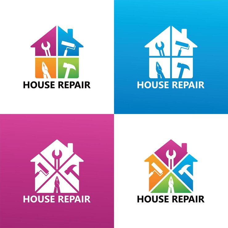 Set huis reparatie logo sjabloon premium vector