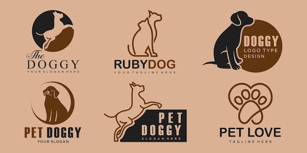 Set huisdieren hond en kat logo ontwerpsjabloon