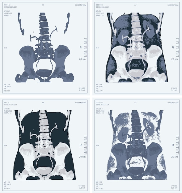 Vector set of human abdomen xrays