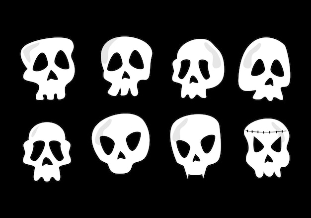 Vector set of human and animal skulls vector illustration isolated on black background