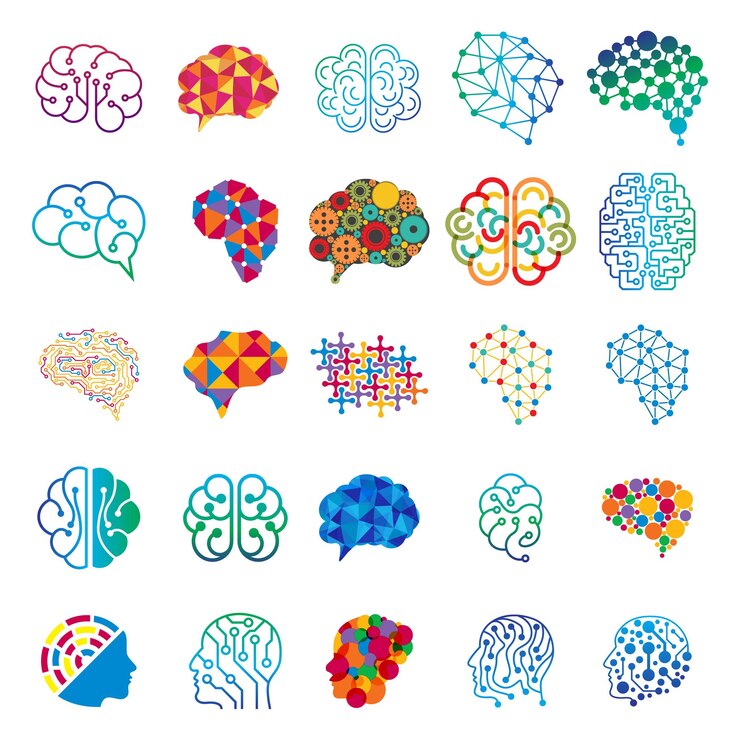 Vector set of human brain tech smart digital idea logo vector icon