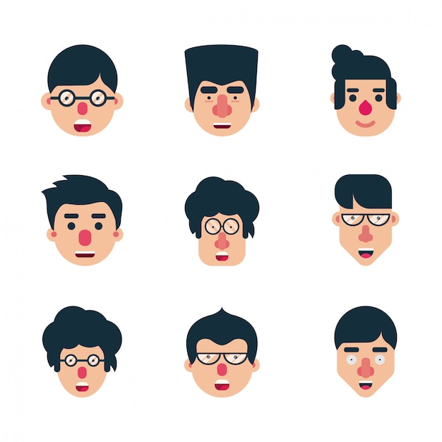 Set of human character flat faces vector design icon pack