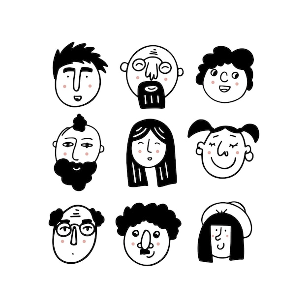 Vector set of human faces expressing positive emotions