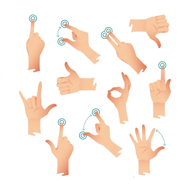 Set of human hands applause tap helping action gestures.  illustration