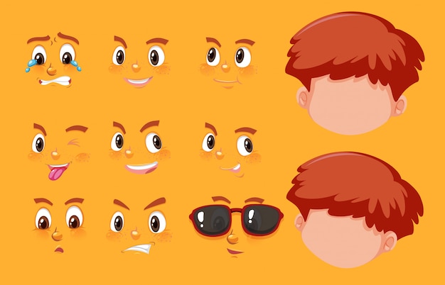 Premium Vector | Set of human heads and different expressions on the face