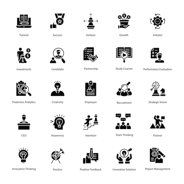 Vector set of human resource glyph vector icons