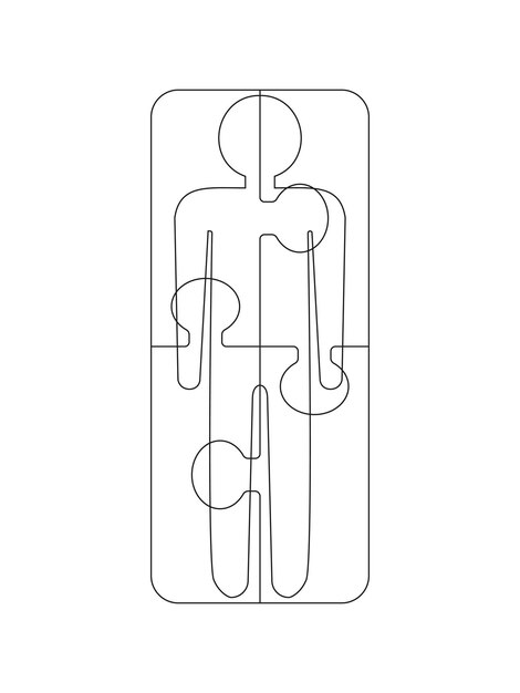 Набор частей головоломки в форме человека в стиле линии Головоломка на белом фоне Символ аутизма