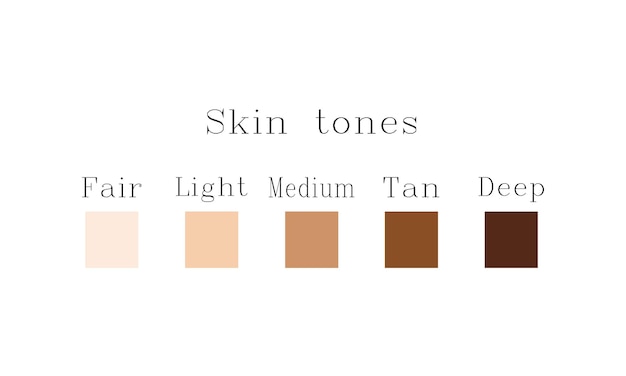 Set of human skin tones complexion color palette vector isolated on white background