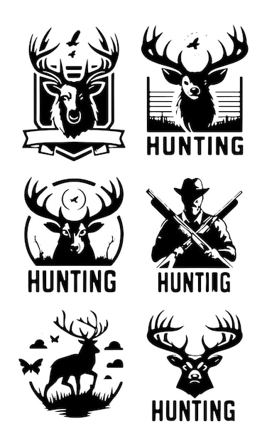 Set of hunting elements vector silhouettes icon clipart design isolated on a white background