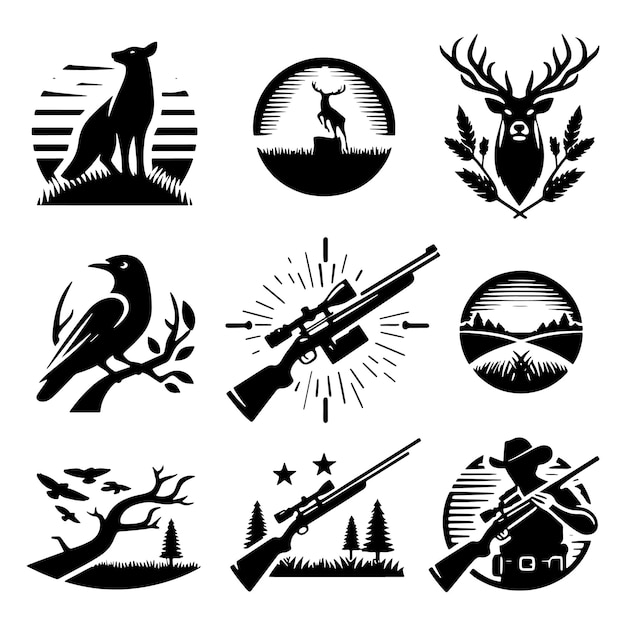 Vector set of hunting elements vector silhouettes icon clipart design isolated on a white background