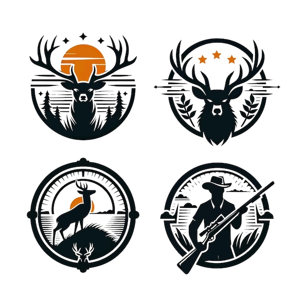 Set of hunting elements vector silhouettes icon clipart design isolated on a white background