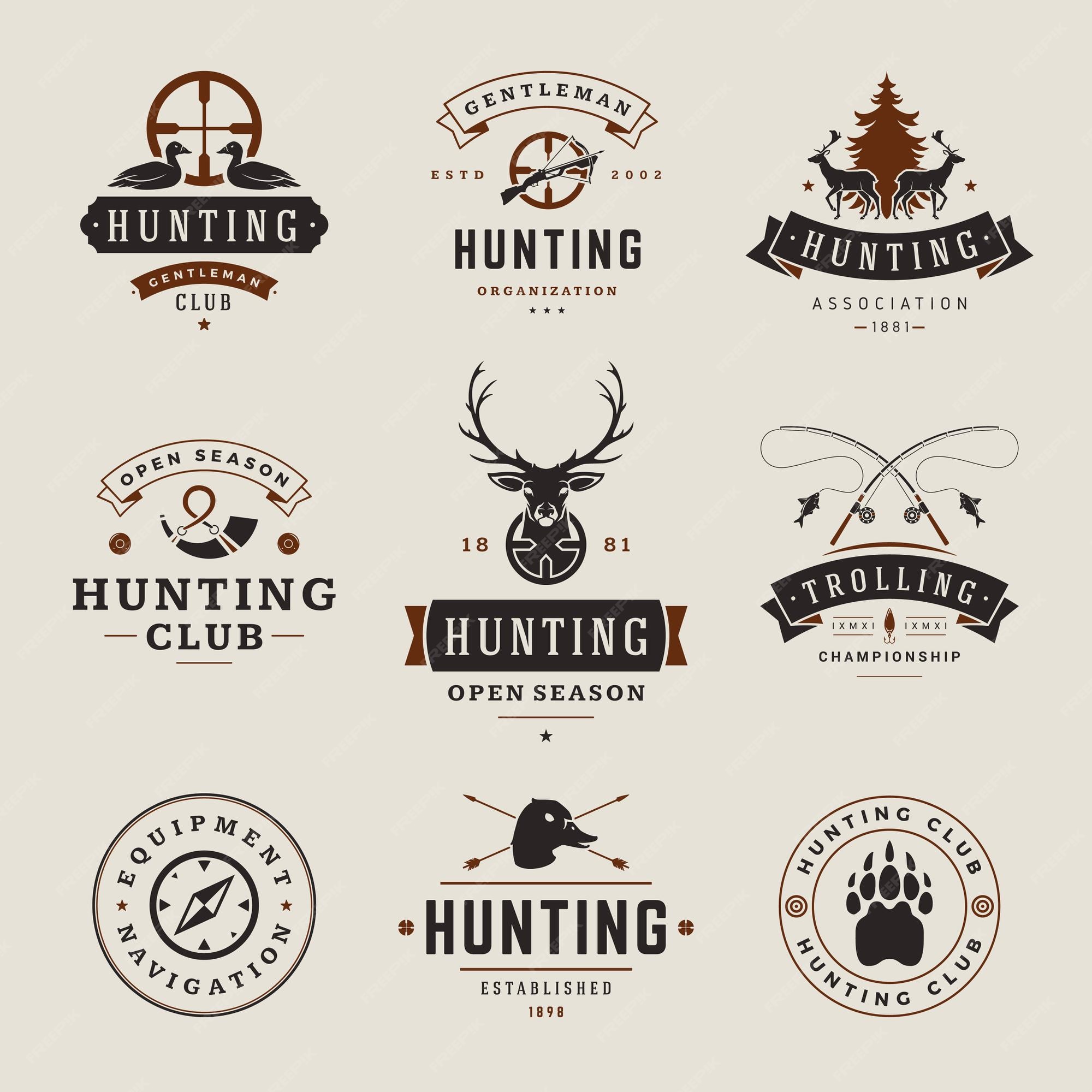 Premium Vector | Set of hunting and fishing labels, badges, logos vintage style. deer head, hunter weapons, forest wild animals and other objects. advertising hunter equipment. Premium Vector | Set of hunting and fishing labels, badges, logos vintage style. deer head, hunter weapons, forest wild animals and other objects. advertising hunter equipment.