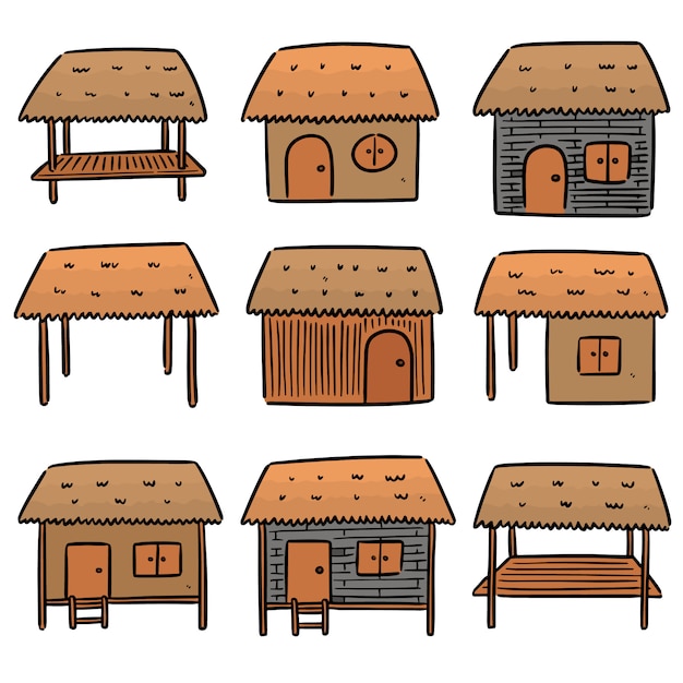 Vector set of huts