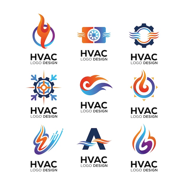 귀하의 회사를 위한 HVAC 로고 디자인 냉장고 및 에어컨 세트