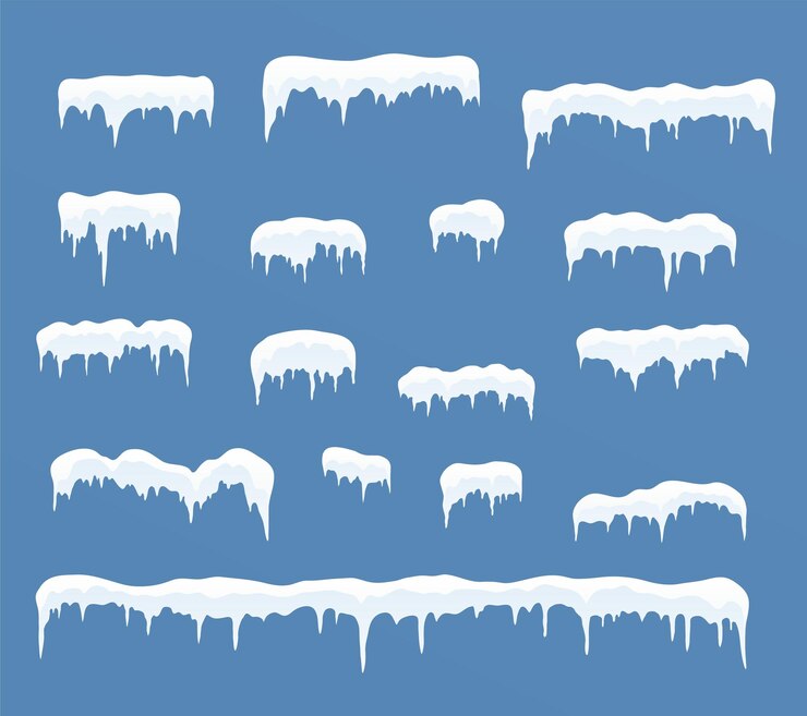 Vector set of ice caps snowdrifts icicles elements winter decor