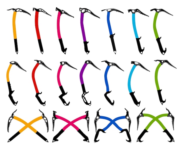 Set ice climbing axe tools icon Crossed ice axe design vector illustration