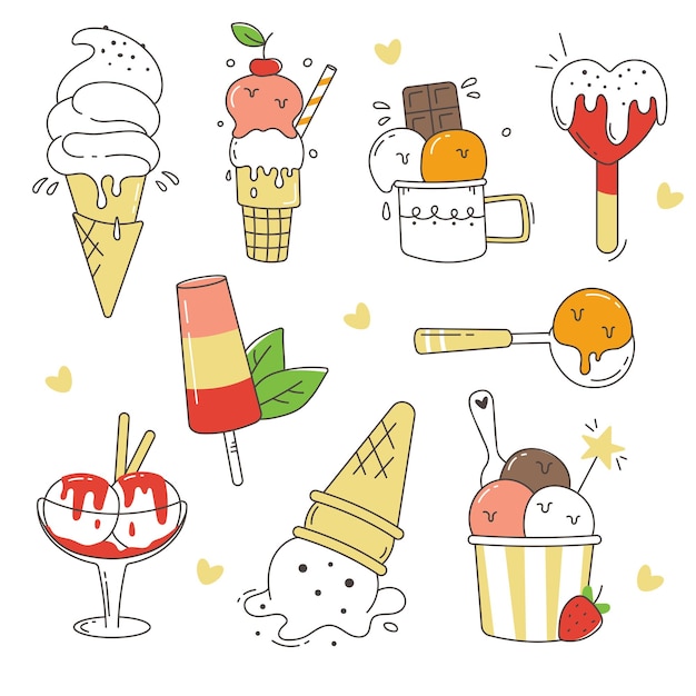 A set of ice cream illustrations