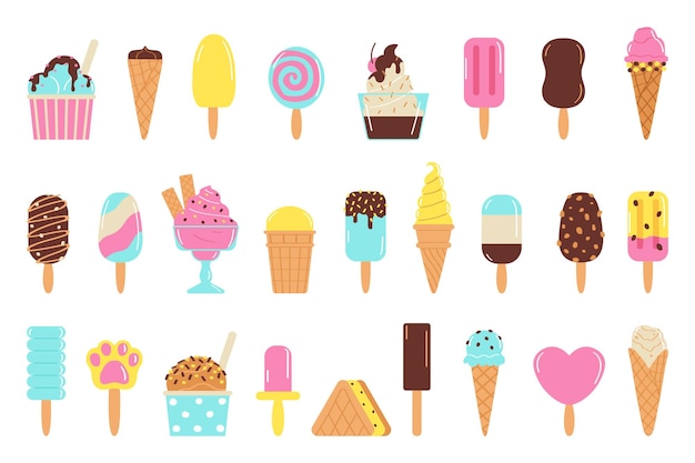 Set of ice cream isolated on white backgroundRefreshing in summerVector illustration in flat style