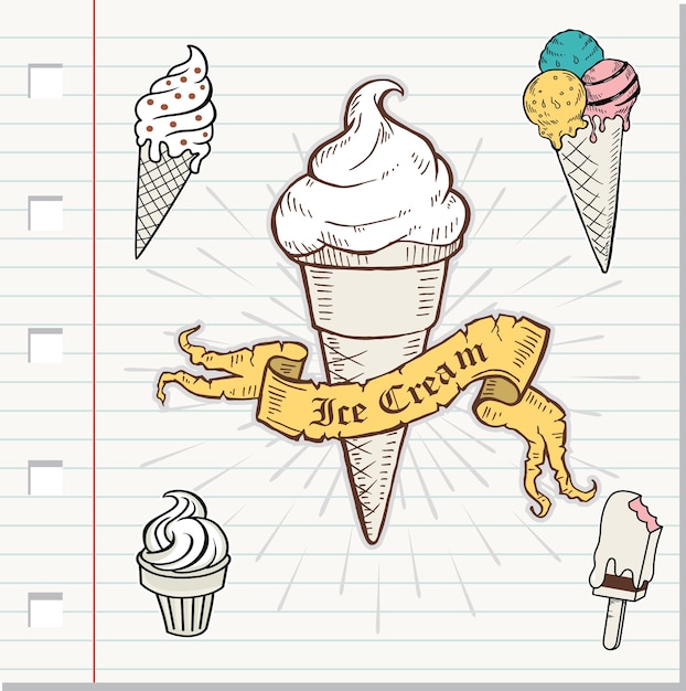 Set of ice cream  on paper background