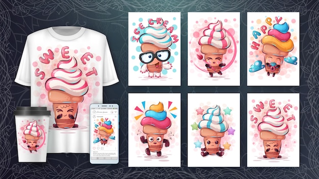 Set ice cream poster and merchandising.