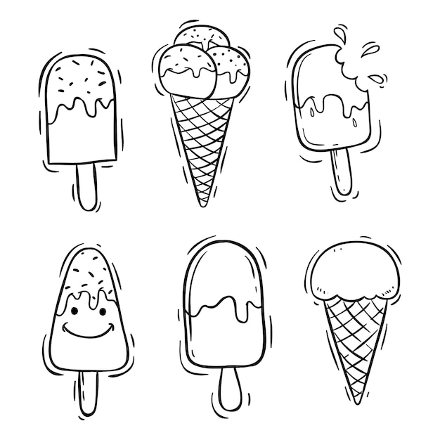Set di gelato con disegnati a mano o stile doodle