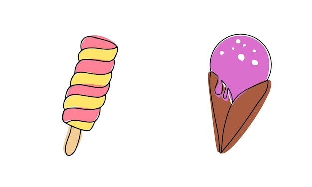 Set of ice creams hand draw illustration with color Vector minimalism