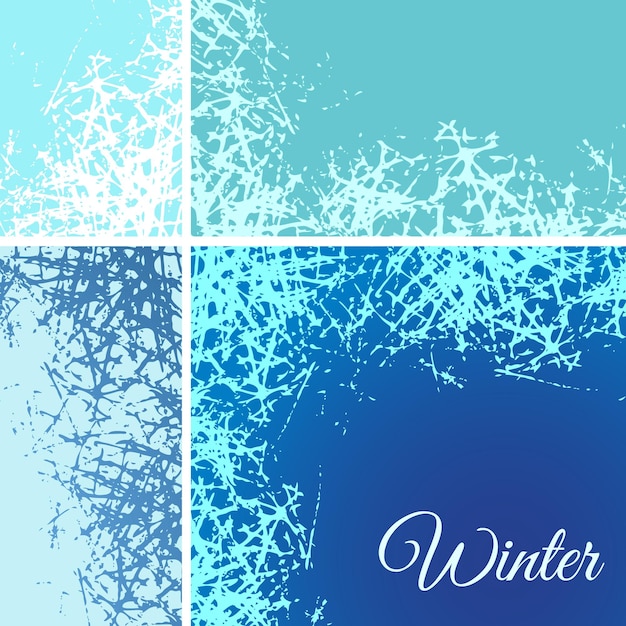 Set of ice crystals border with frosted patterns on freeze winter window vector holiday design frames