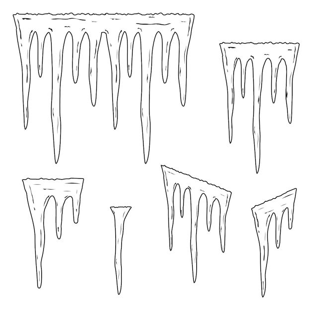 Set of ice icicles black outline doodlestyle vector illustration